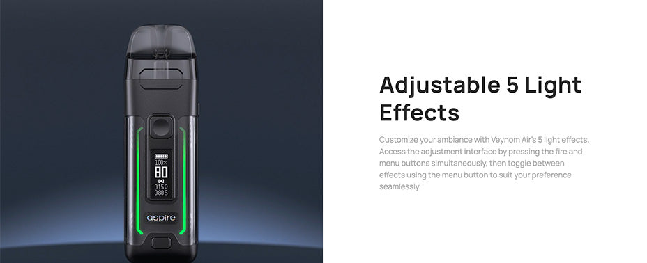 Banner showing the Aspire Veynom Air Kit's LED Lights