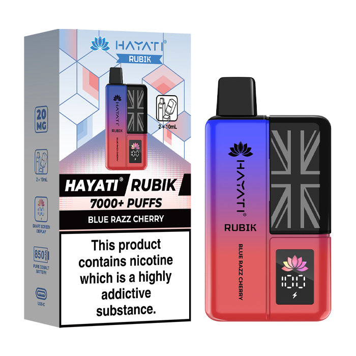 Blue Razz Cherry Hayati Rubik 7000 Prefilled Pod Kit and Box