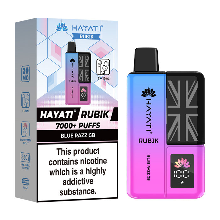 Blue Razz GB Hayati Rubik 7000 Prefilled Pod Kit and Box