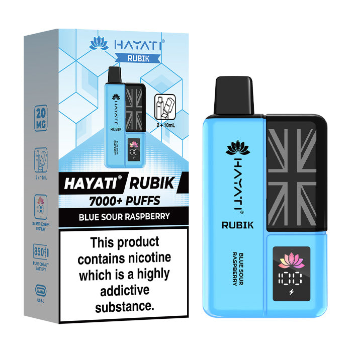 Blue Sour Raspberry Hayati Rubik 7000 Prefilled Pod Kit and Box