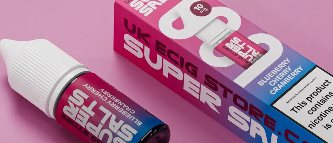 Banner showcasing the flavour of Blueberry Cherry Cranberry by UK Ecig Store Super Salts