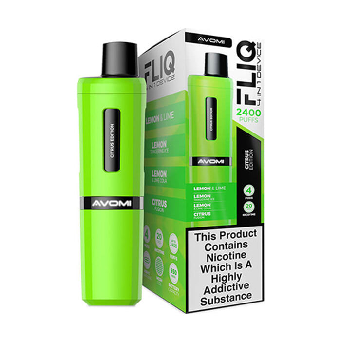 Citrus Edition Avomi Fliq 4 in 1 Prefilled Pod Kit and Box