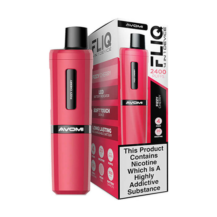 Fizzy Cherry Avomi Fliq 4 in 1 Prefilled Pod Kit and Box