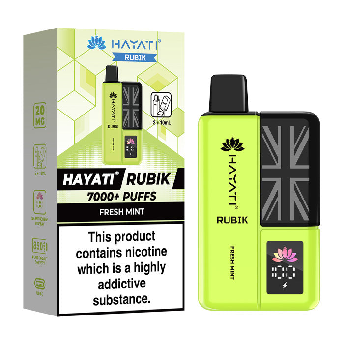 Fresh Mint Hayati Rubik 7000 Prefilled Pod Kit and Box