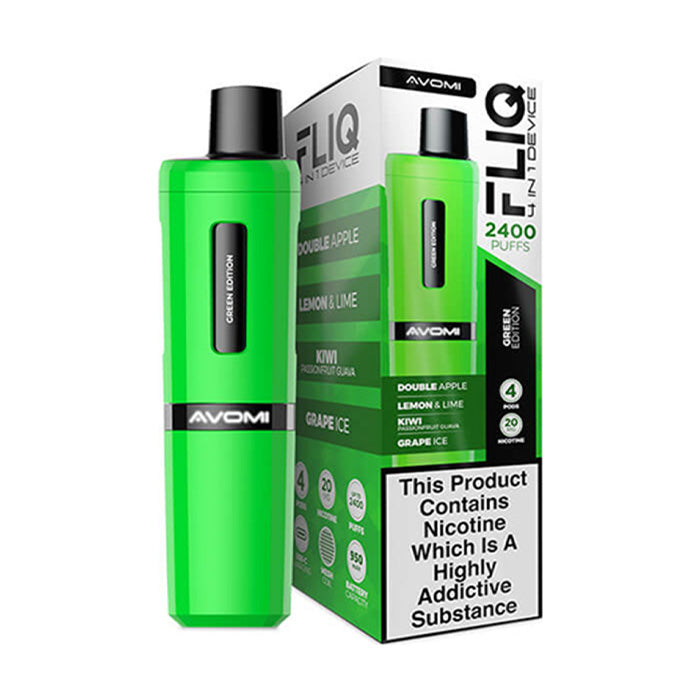 Green Edition Avomi Fliq 4 in 1 Prefilled Pod Kit and Box