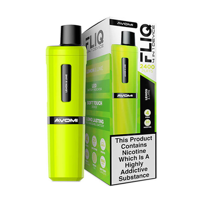 Lemon Lime Avomi Fliq 4 in 1 Prefilled Pod Kit and Box