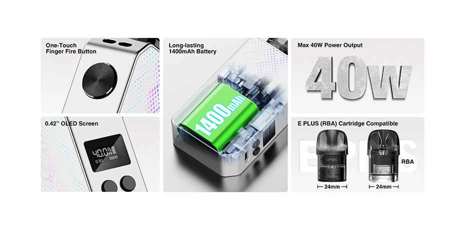 Banner showing the Lost Vape Centaurus E40 Max Kit's Key Features