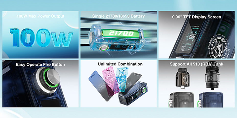 Banner showing the Lost Vape Centaurus N100 Vape Kit's Key Features