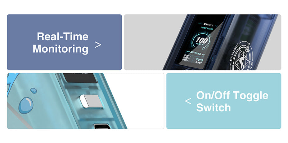 Banner showing the Lost Vape Centaurus N100 Vape Kit's Screen and Locking Switch