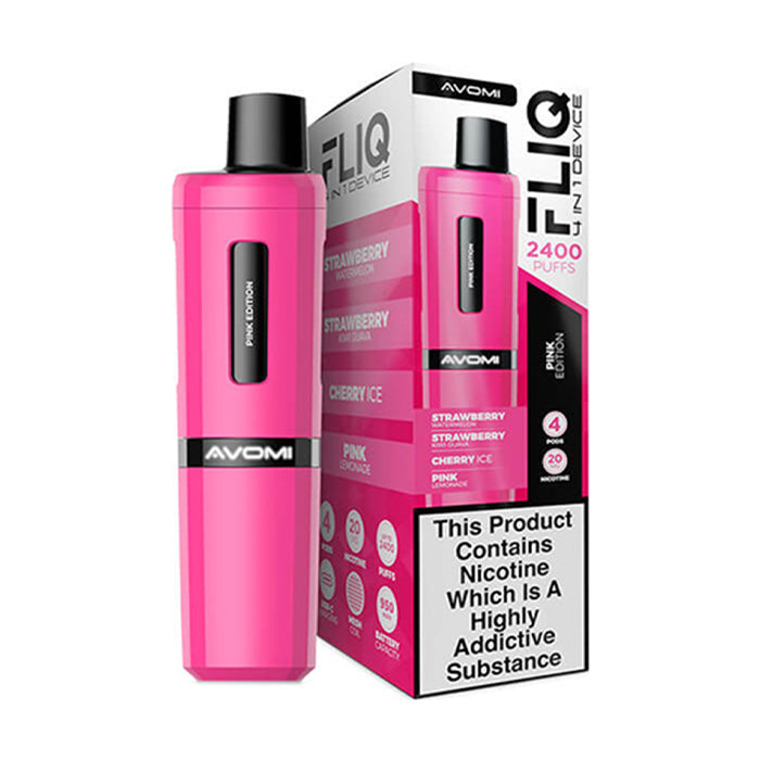 Pink Edition Avomi Fliq 4 in 1 Prefilled Pod Kit and Box