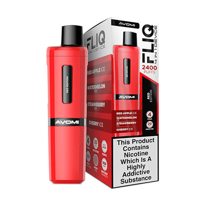 Red Edition Avomi Fliq 4 in 1 Prefilled Pod Kit and Box