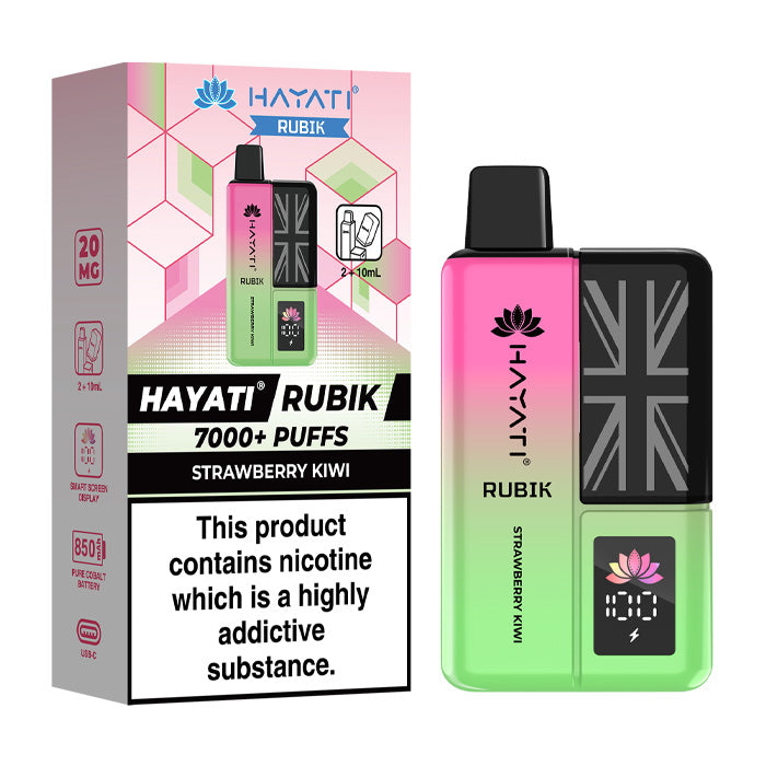Strawberry Kiwi Hayati Rubik 7000 Prefilled Pod Kit and Box