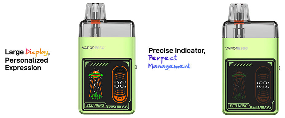 Banner showing the Vaporesso Eco Nano Pro Pod Kit's Display
