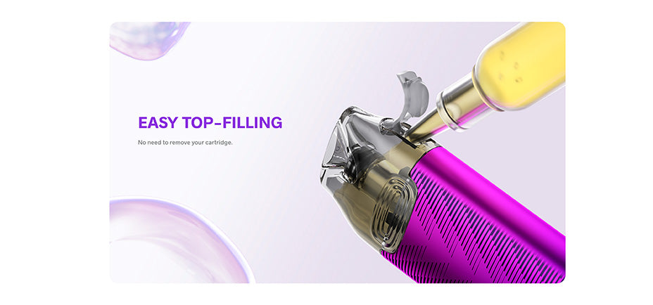 Banner showing a VooPoo Vmate Top Fill Pod being refilled