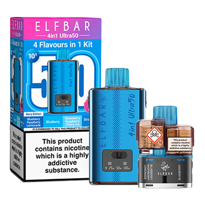 Berry Edition Elf Bar 4 in 1 Ultra 50 Prefilled Pod Kit and Box