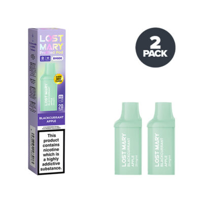 Two Blackcurrant Apple Lost Mary BM600 Prefilled Pods with Box