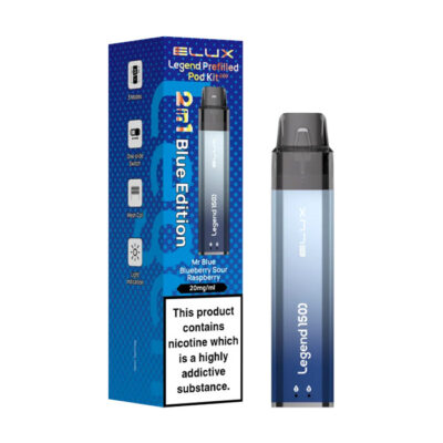 Blue Edition Elux Legend 1500 2 in 1 Prefilled Pod Vape Kit and Box