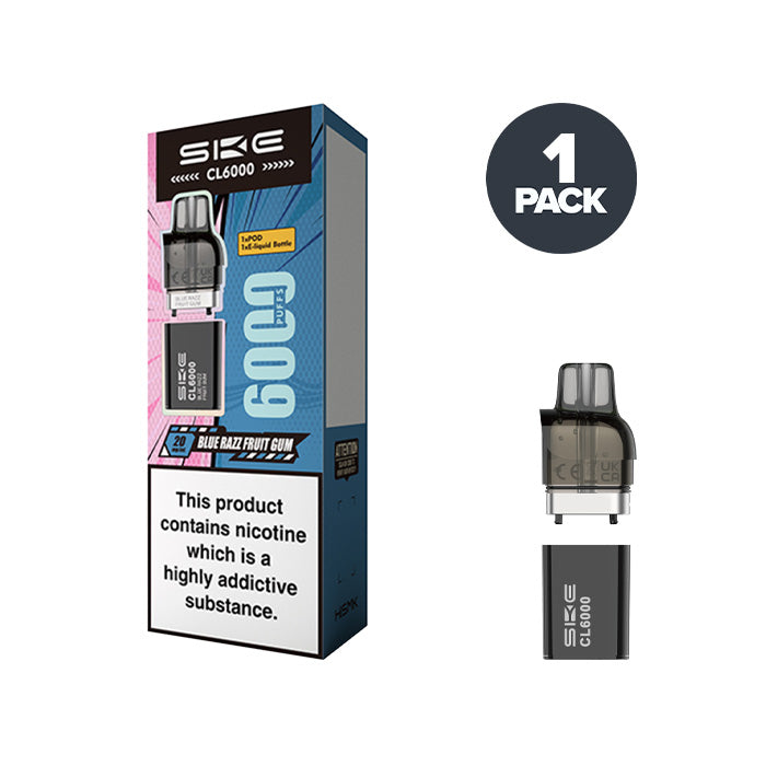 Blue Razz Fruit Gum SKE CL6000 Prefilled Pod and Box