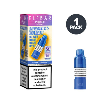 Blue Razz Lemonade Elf Bar Plus 50 Prefilled Pod and Box