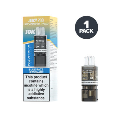 Blue Razz Lemonade Juicy Pod Novamax 10K Prefilled Pod and Box