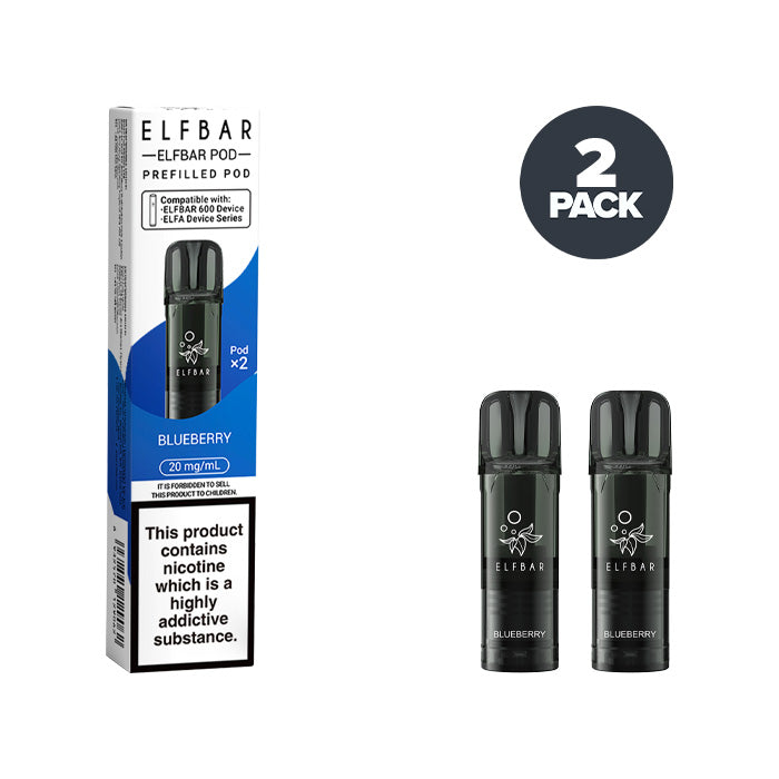 Two Blueberry Elf Bar 600 Prefilled Pods with Box