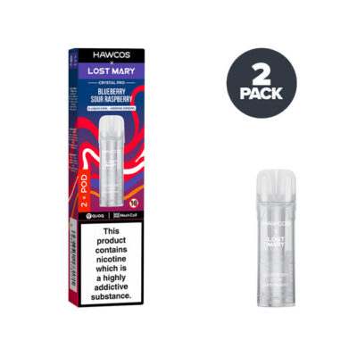Blueberry Sour Raspberry Hawcos X Lost Mary Crystal Pro Prefilled Pod and Box