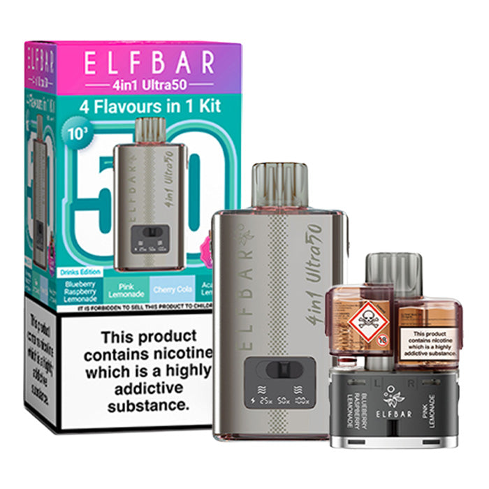Drinks Edition Elf Bar 4 in 1 Ultra 50 Prefilled Pod Kit and Box