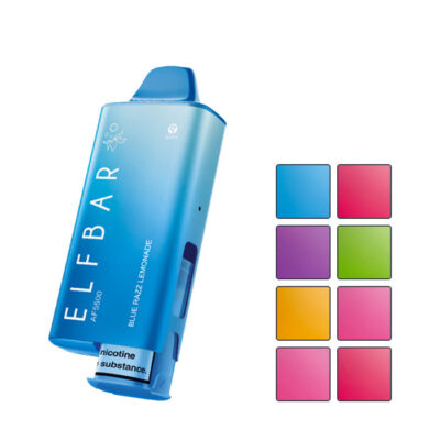 Elf Bar AF5500 Prefilled Pod Kit with eight squares showcasing all available flavours