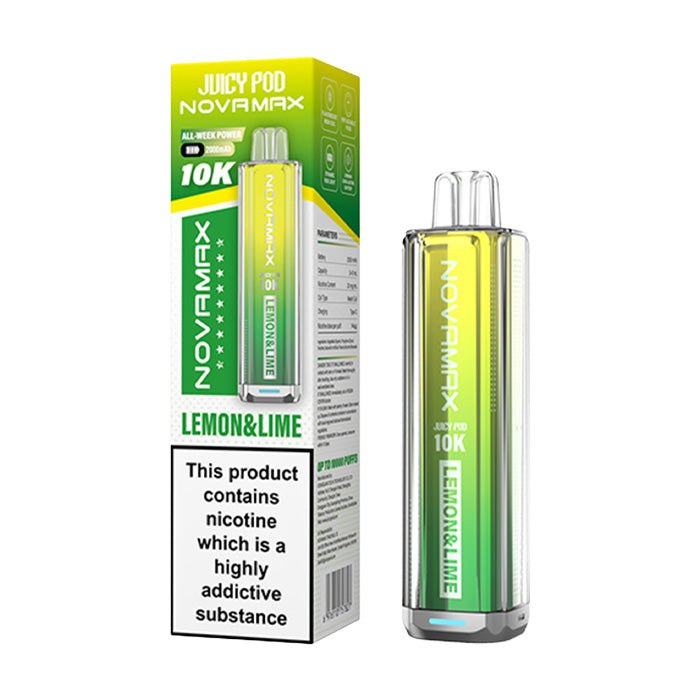 Lemon Lime Juicy Pod Novamax 10K Prefilled Pod Kit and Box