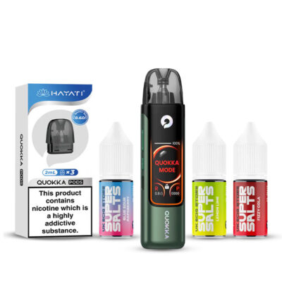 Moss Green Hayati Quokka Pro Pod Kir with a pack of Quokka Pods and three 10ml Nic Salt E-Liquids
