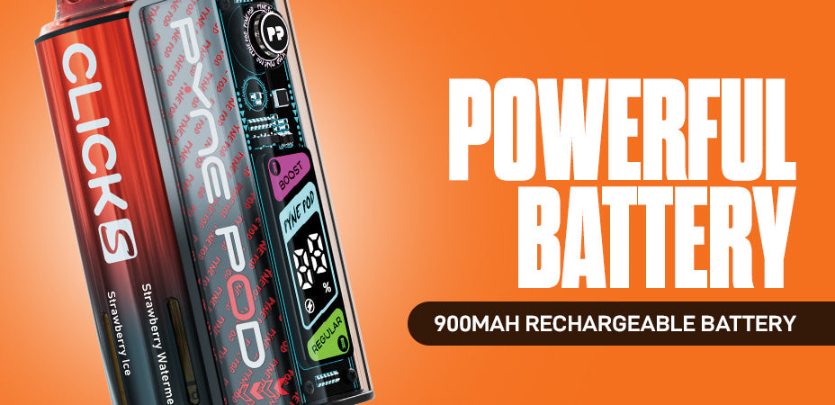 A banner showing the Pyne Pod Click S 30Ks 900mAh battery