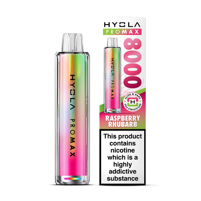 Raspberry Rhubarb Hyola Pro Max 8000 Prefilled Pod Kit and Box