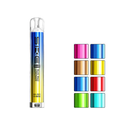 SKE Bar 600 0mg Prefilled Pod Kit with eight squares showcasing all available flavours