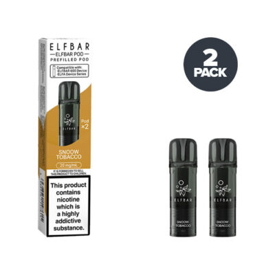 Two Snoow Tobacco Elf Bar 600 Prefilled Pods with Box