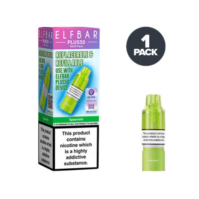 Spearmint Elf Bar Plus 50 Prefilled Pod and Box