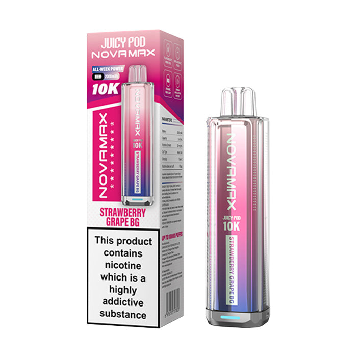 Strawberry Grape BG Juicy Pod Novamax 10K Prefilled Pod Kit and Box